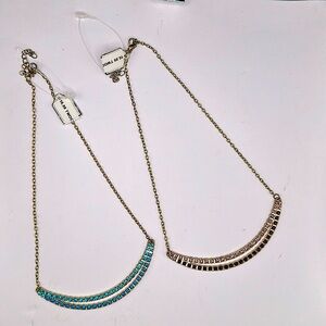 NWT Two Beautiful Fashion Necklace’s Gold w Assorted Rhinestones Double Layer